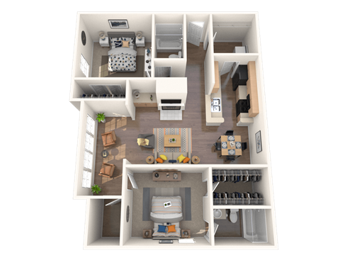 Floor plan for 2 beds, 2 baths, 1068 sqft